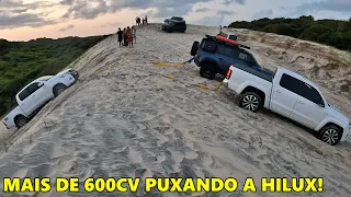 RESGATE - PUXANDO A HILUX PRESA NA DUNA COM AMAROK V6 E LAND ROVER DEFENDER