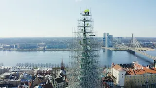 Scaffolding on St Peters Church in Riga, Latvia