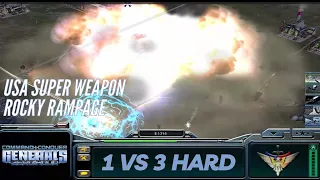 USA Super Weapon : 1 Vs 3 Hard Command & Conquer Generals Zero Hour (Rocky Rampage)