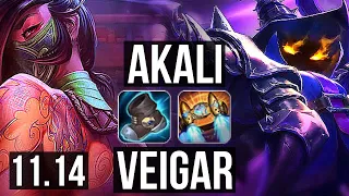 AKALI vs VEIGAR (MID) | 4/1/6, 1.4M mastery, 400+ games | EUW Master | v11.14