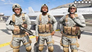 GTA 5 - BAD Army🎖️Franklin, Michael and Trevor vs FIVE Star Army at Fort Zancudo(Army Base Rampage)