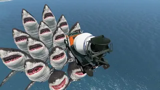 Jumping Cars into the Mouth of Giant Scary Shark - BeamNG.Drive