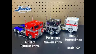 Optimus Prime Lot By Jada Autobot Decepticon Nemesis Prime Ghostbusters ECTO-1 Diecast Transformers