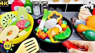 Cooking Stir Fried Macaroni with Seafood and Fruits Salad with kitchen toys | Nhat Ky TiTi #265