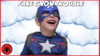 Captain America vs Freak Fly Bug Bites Attack v Giant Snow Monster FAKE SNOW TROUBLE! SuperHero Kids