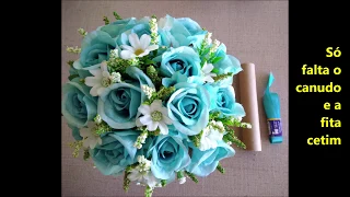 Como fazer Buque Noiva com flores artificiais com Rosas azul tifhany