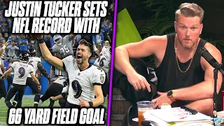 Pat McAfee Reacts To Justin Tucker's 66 Yard NFL Record Breaking Field Goal To Beat Lions