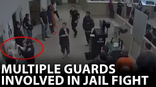 Multiple guards at Harris County Jail fight inmate on camera