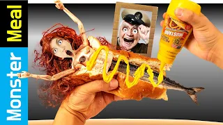 Mermaid & Hot Dog for Dinner! | Monster Meal ASMR Eating Sounds [fictional video] | Kluna Tik Style