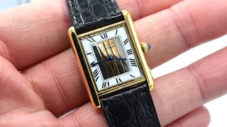 1990s Cartier Must De Tank with Rare "Trinity"  Dial in Vermeil 925 Silver Gilt with Box and Buckle