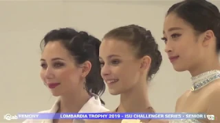 Щербакова Туктамышева и Янг Ю церемония награждения фигуристок Lombardia Trophy 2019