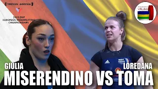 Giulia MISERENDINO vs Loredana TOMA | Cara a cara European Weightlifting Championships 2023 | cat 71