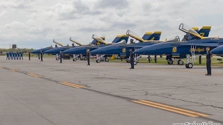 US Navy Blue Angels Preflight Walk Down and Startup - Cleveland National Airshow 2014