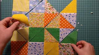 Patchwork for beginners. 4 ways to turn squares into an hourglass block by the accelerated method