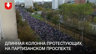 Длинная колонна протестующих на Партизанском проспекте 18 октября