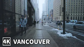 【4K】Downtown Vancouver Morning Walk in Snow（FEB 2023） Canada (Sounds Of Snowfall)