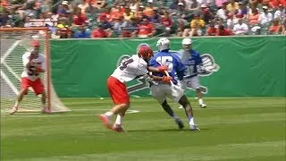 Duke's Myles Jones dodges and scores against Syracuse in the national championship game