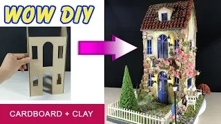 Make a cardboard house using cardboard and Das Clay