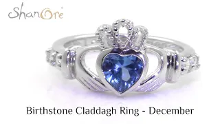 December Birthstone Claddagh Ring, SL90BT ShanOre