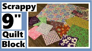 Scrappy 9 Inch Quilt Block Using 3 Different Size Squares