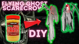 Flying ghost scarecrow DIY #halloween #crafts #halloweendecor #halloweenideas #diyhalloweendecor