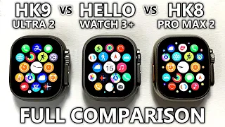 HK9 Ultra 2 vs Hello Watch 3 Plus vs HK8 Pro Max 2 FULL COMPARISON! Best Apple Watch Ultra 2 Copies!