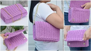 Crochet Crossbody bag with Herringbone pattern Crochet pattern