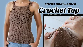 Easy Crochet Lace Top! Shell and V-Stitch Lacy Tank Top  Free Pattern