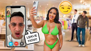 FACETIMING MY BOYFRIEND WHILE WEARING A BIKINI IN PUBLIC! *HE SNAPS*