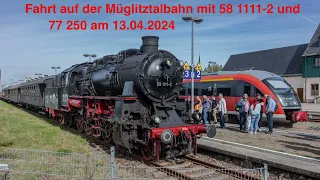 Mit 58 1111 und 77 250 auf der Müglitztalbahn von Heidenau nach Altenberg am 13.04.2024