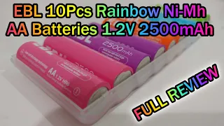 EBL 10pcs Rainbow Colorful Rechargeable NiMH AA Batteries 1.2V 2500mAh QUICK REVIEW + CAPACITY TEST