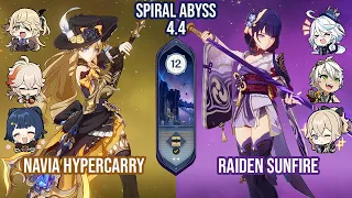 C0 Navia Hypercarry & C2 Raiden Sunfire No Bow | Spiral Abyss 4.4 Floor 12 9 Stars | Genshin Impact