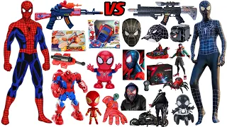 Black VS Red Spider-man Toys Collection Unboxing Review-Cloak，Robots，Mask，gloves，pistol，Laser sword