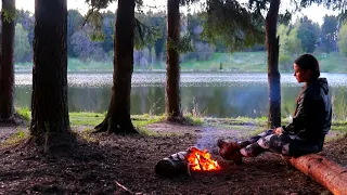 Solo beauty Camping ASMR| Bushcraft| Alone in the cold forest|Cooking on Campfire 🔥