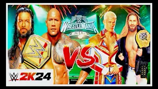 The rock and Roman vs Cody and seth WWE 2k24