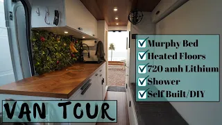 Van Tour: Self built, Murphy Bed, Heated Floors, Shower - Perfect Beach Van Build