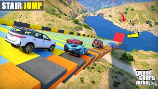 GTA 5 | INDIAN CARS VS SUPER CARS DOWN STAIRS RIVER CROSSING JUMP CHALLENGE | Gta 5 Gameplay