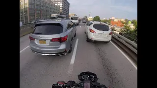 Lane splitting on a motorcycle in NYC