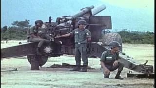 ARVN cadets load and fire a 155mm Howitzer during training at an arti...HD Stock Footage