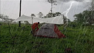 SOLO CAMPING IN HEAVY RAIN • CAMPING WITH THUNDER • 2 DAY CAMPING RELAXING RAIN SOUND• ASMR