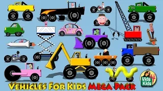 Vehicles For Kids Mega Pack - Cars Trucks Motorcycles Fire Truck for Children