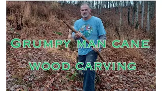 Grumpy man cane.  Trying to carve people's heads in a wooden cane. #woodcarving #powercarving