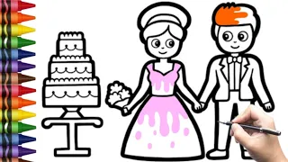 How to draw an easy and cute bride and groom for kids and Toddlers // easy drawing, easy painting