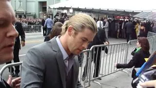 Chris Hemsworth "Thor" signing autographs for fans at The Avengers Premiere
