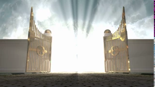 heavens golden gates opening to an ethereal light on a cloudy background EkMlbl0eg