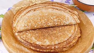 🥞Тонкие дрожжевые блины из цельнозерновой муки на молоке! Вкусные, кружевные блинчики на дрожжах!