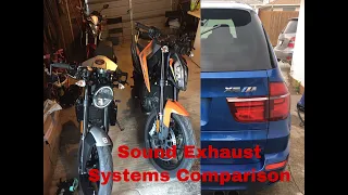 Sound Exhaust Systems Comparison Husqvarna Vitpilen 701 Akrapovic KTM 790 Duke Honda CB1000r BMWX5M