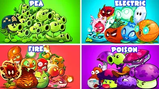 4 Team PEA vs ELECTRIC vs FIRE vs POISON - Who Will WIn? - PvZ 2 Team Plant Battlez