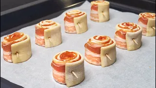 Brilliant appetizer idea in 5 minutes! These will disappear in a minute! Puff pastry and bacon!