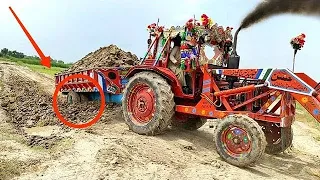 Belarus Tractor Pulling Fail Heavy Loaded Trolley Stuck In Mud | Massey Ferguson Tractor Stunt